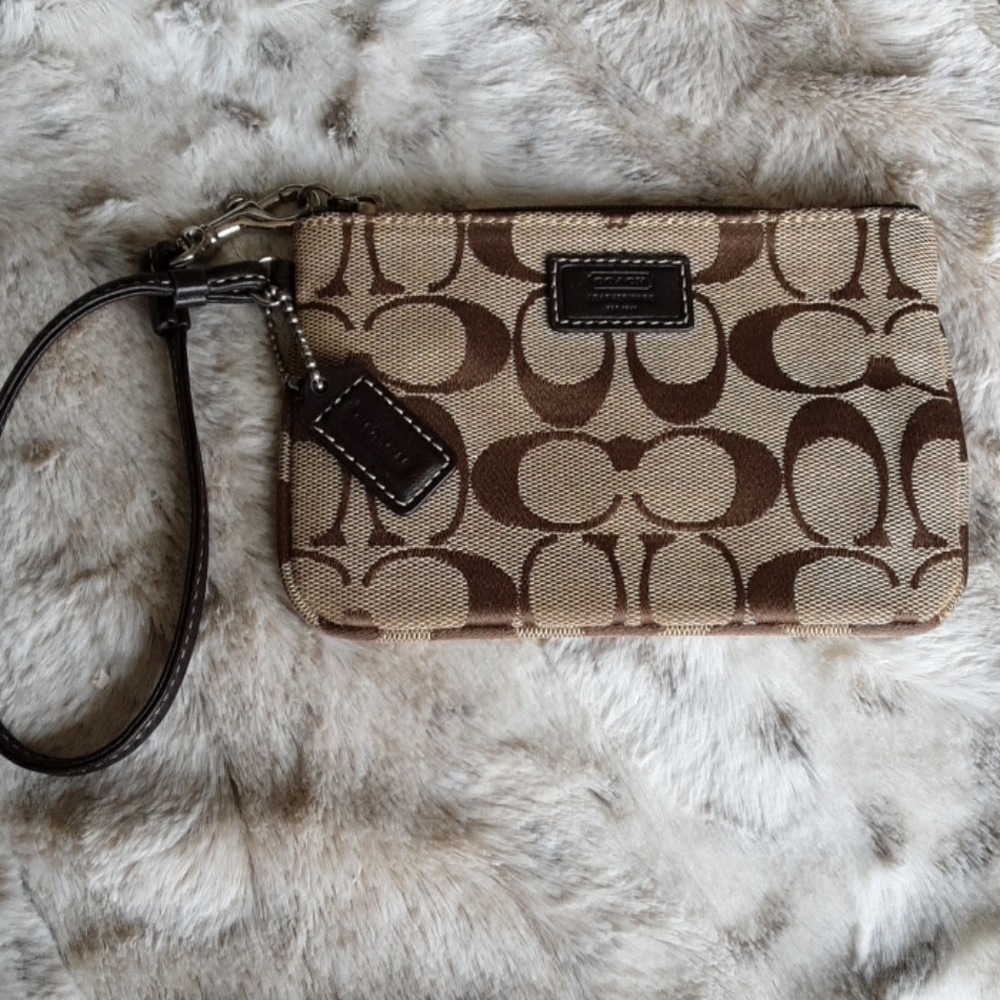 Coach Signature Canvas Wristlet,  EUC